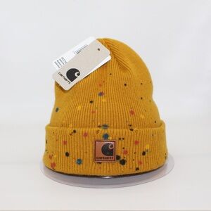 Brand new yellow polka dot leather patch Carhartt beanie NWT